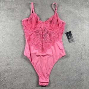 NWT INC International Concepts Women's Micro Lace Bodysuit Gemstone Pink Size M